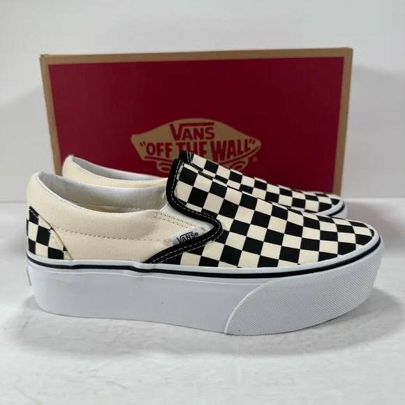 Vans Classic Slip-On Stackform Checkerboard Black Classic White Sneakers Women 8 - Picture 4 of 12
